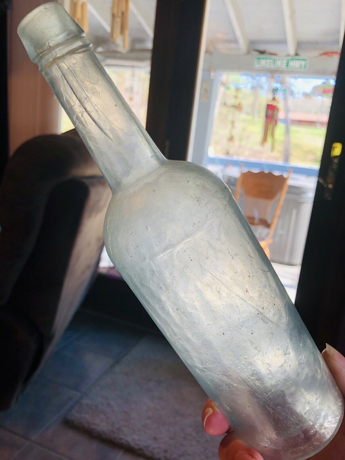 Antique Crude Open Pontil Whittled Out Utility Bottle 1800s Awesome Melting Lip