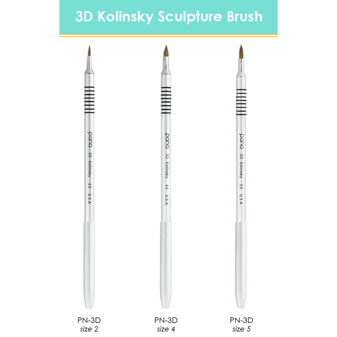 Pana Usa 3d Kolinsky Nail Art Sculpture Brush Silver Metal With Non-slip Handle