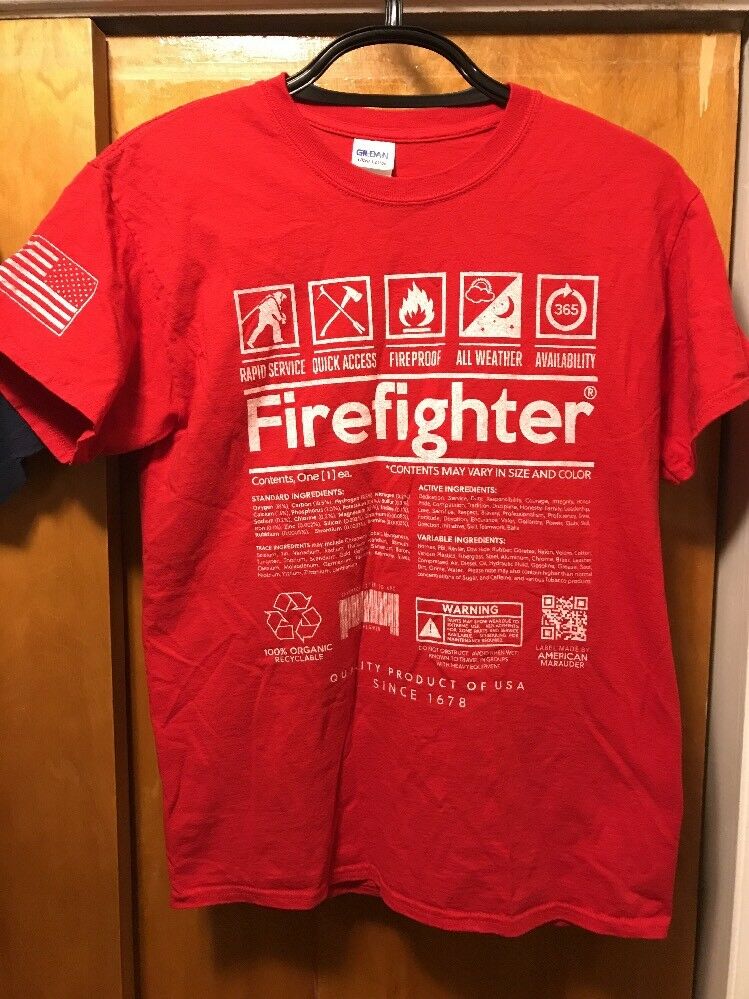 Firefighter Ingredient Label ~ Men's Med ~ American Marauder ~ 2 Sided T Shirt