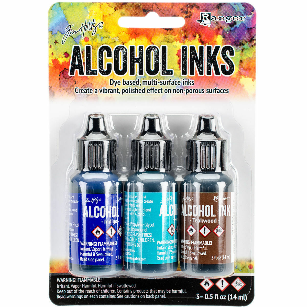 Tim Holtz Alcohol Ink .5oz 3/pkg Mariner-indigo/mermaid/teakwood New
