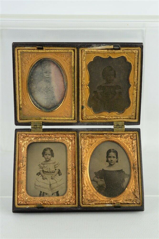 Antique Victorian Photos Girls Children 1/9th Union Case Ambrotype Daguerreotype