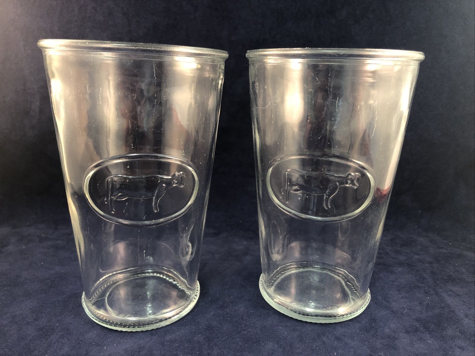 2 Vintage Embossed Clear 11 Oz Glass Cow Tumbler Drinking Glasses