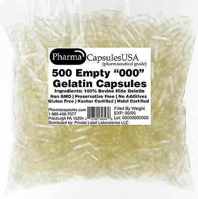 500 Empty Gelatin Capsules Size 000 Bulk Kosher Halal 500 Empty Pill Caps #000