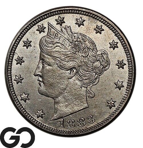 1883 Liberty Nickel, V Nickel, No Cents, Choice Unc