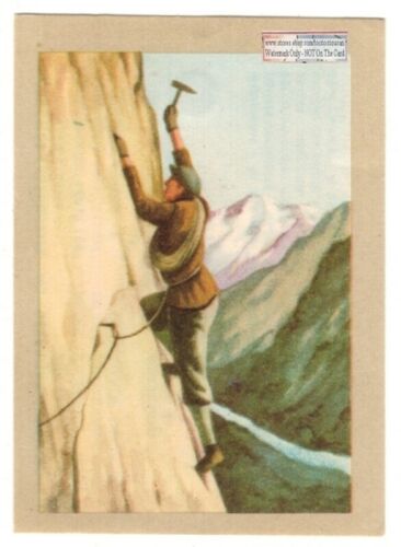 Alpine Mountain Climber On Sheer Vertical Rock Wall Vintage Trade Ad Card