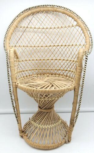 Vintage Wicker Rattan Girl Doll Chair 16” Tall Boho Decor Peacock Plant Stand