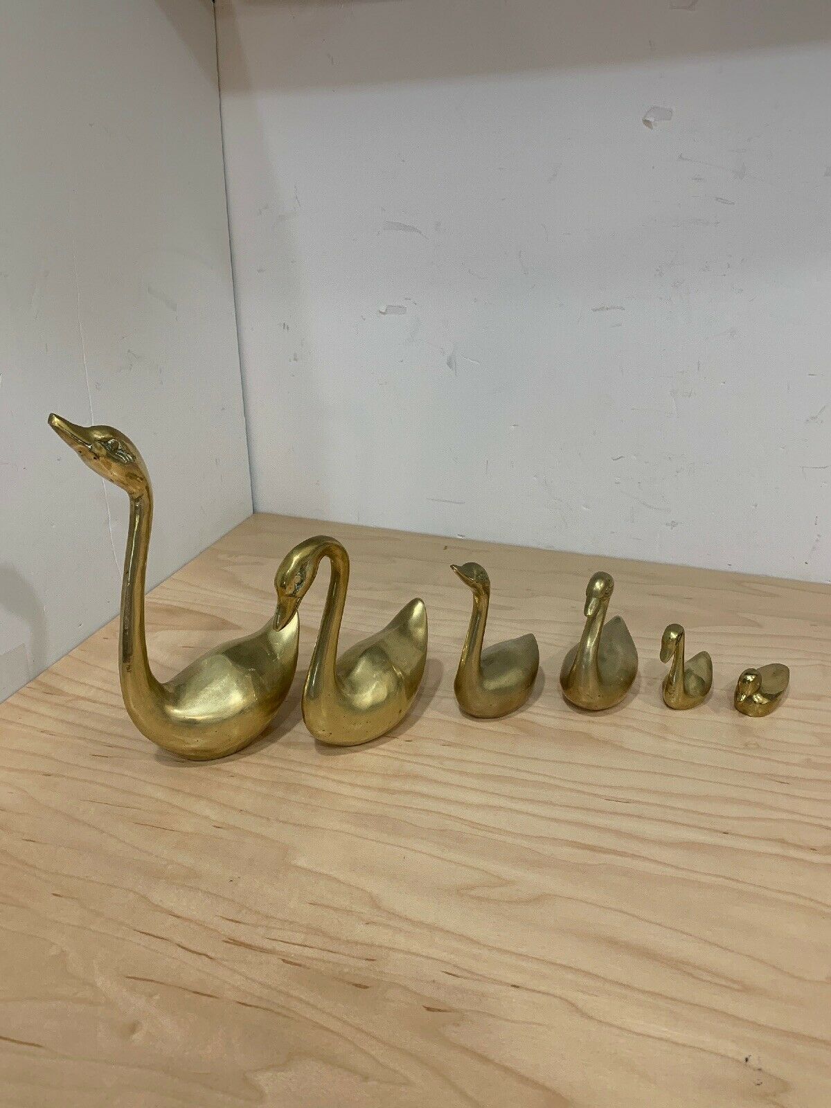 Vintage Set Of 6 Solid Brass Swans,duck