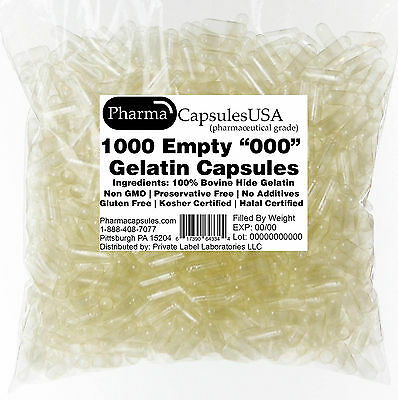 1000 Empty Gelatin Capsules Size 000 Bulk Kosher Halal 1,000 Gel Caps Pure #000
