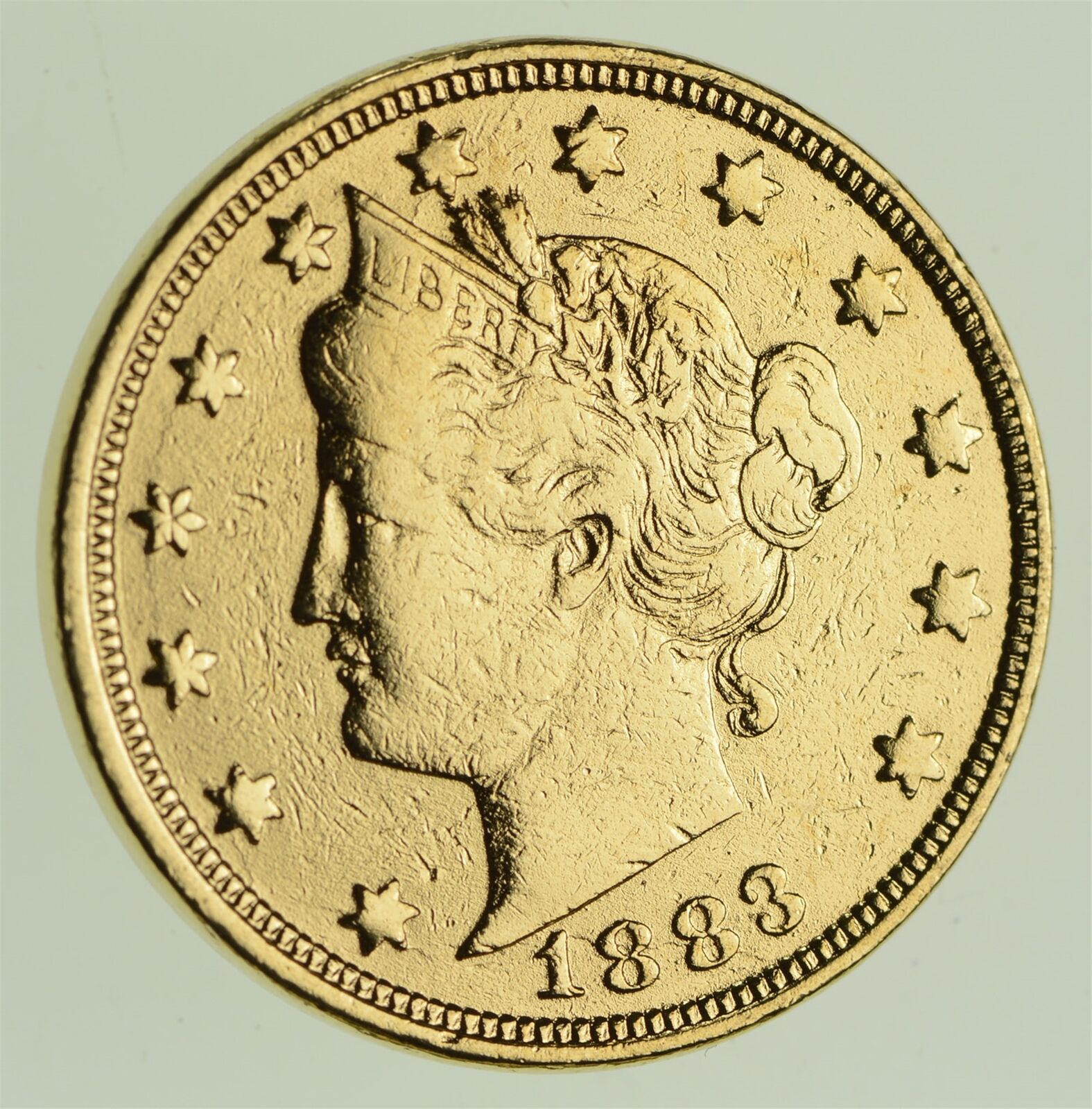 1883 24k Gold Plated 'racketeer' Liberty V Nickel - Great History