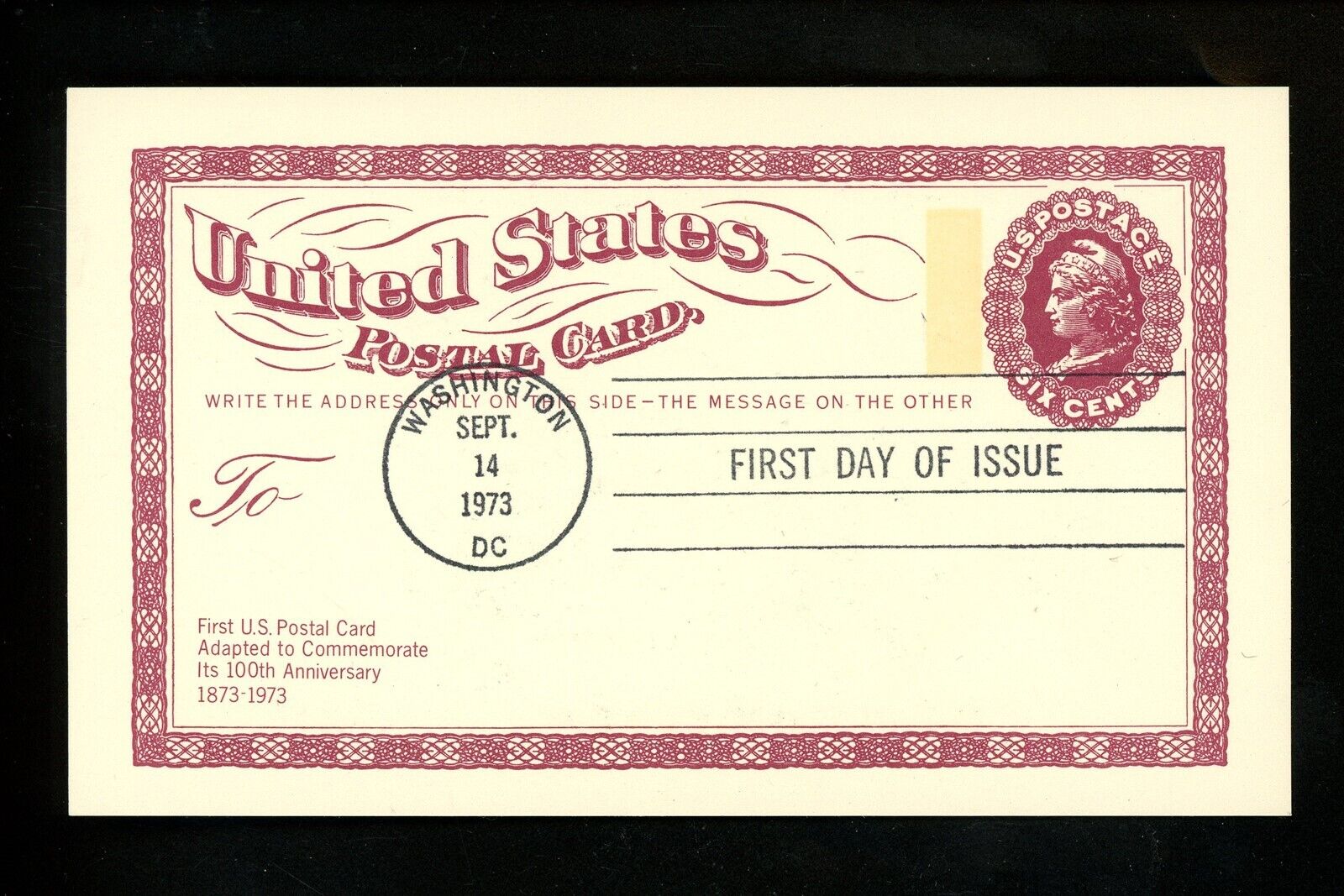 Us Fdc #ux65 ( Unknown ) 1973 Washington Dc Liberty Design Of Ux1 Postal Card Hc
