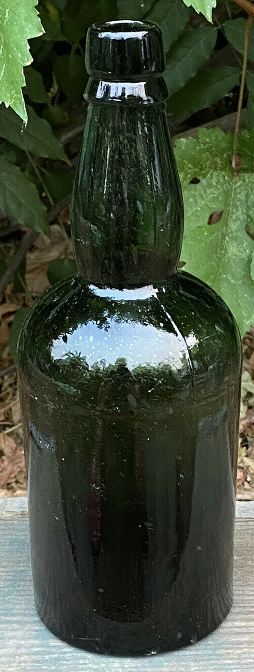 Antique Black Glass-green-3 Pt.bim-apply Lip 1800s Lady Leg Whiskey Bottle