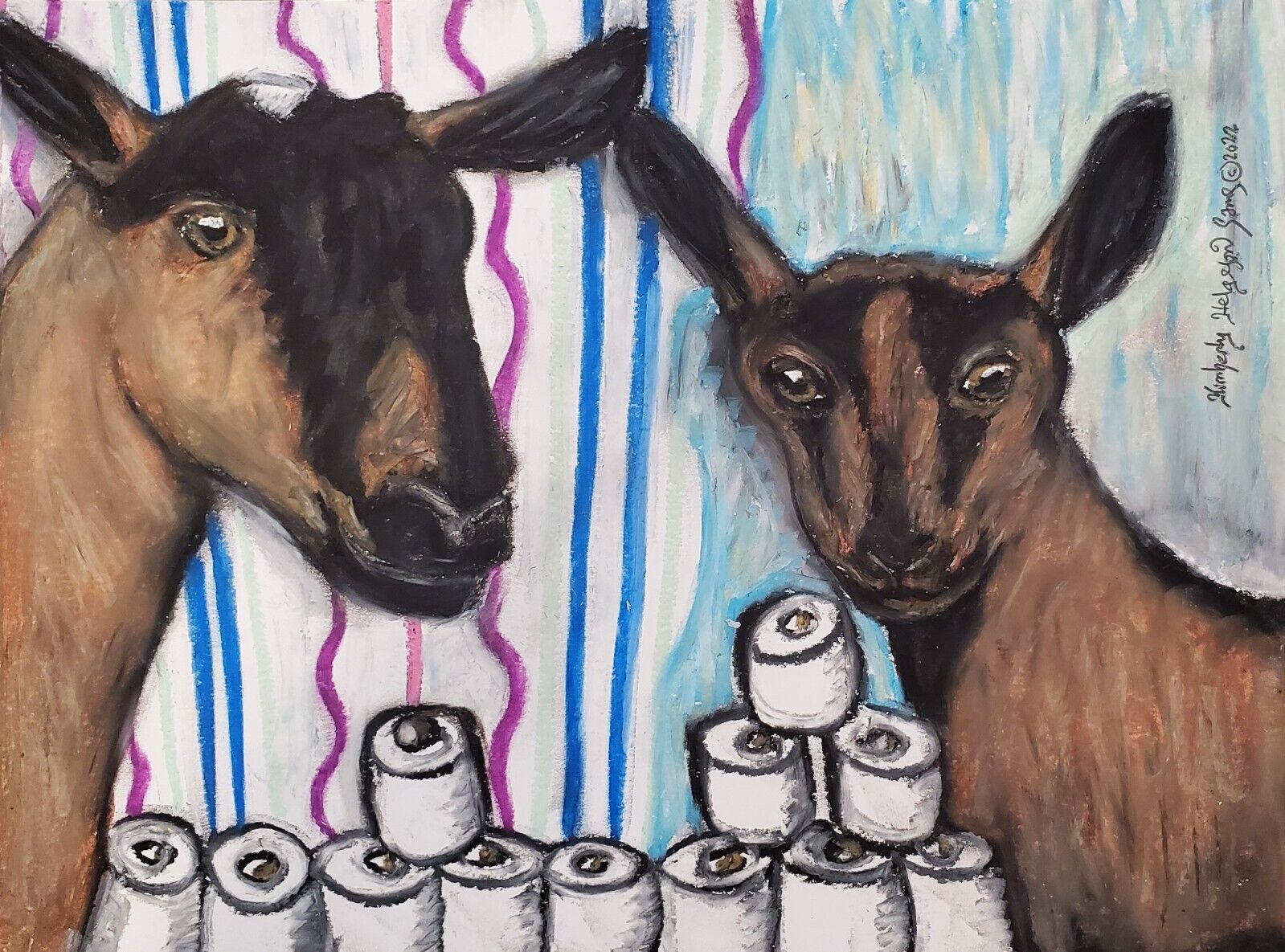 Oberhasli Tp Hoard Dairy Goat Art Print 4x6 Animals Pop Impressionism Farmhouse