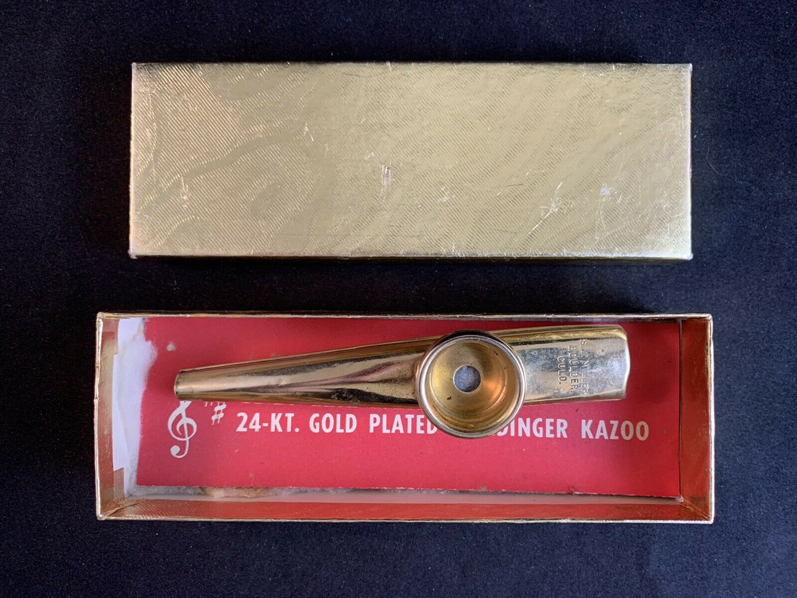Vintage 24-kt Gold Plated Humdinger Kazoo W/ Box By S.j. Miller - Made In Usa