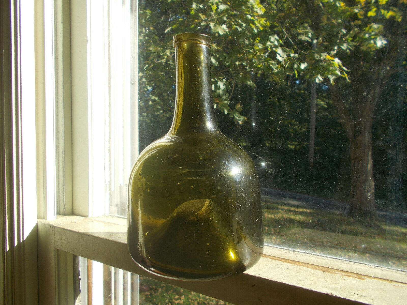 1750s Colonial Era Blackglass Mallet Rum Bottle Jagged Open Pontil Crude Lip