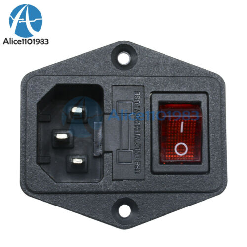 Black Red Ac 250v 10a 3 Terminal Power Socket With Fuse Holder