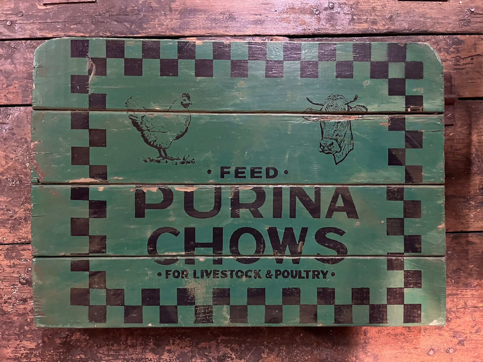 Purina Feed Vintage Sign Antique Poultry Store Chicken Farm Oil Can Cattle Cow