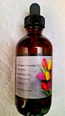 Hydrogen Peroxide-12% Strength-diluted From 35%- 4 Oz. Glass Bottle-food Grade
