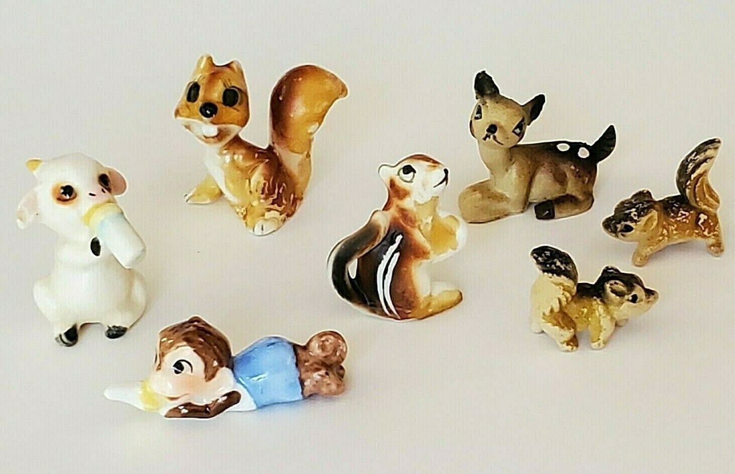 Vintage Miniature Ceramic Animal Figurines Mixed Lot Of 7 Monkey Deer Squirrel