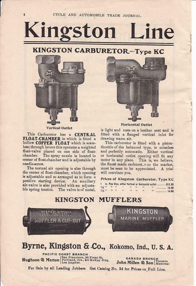 1906 Kingston Carburetor & Muffler Ad-print / Kokomo In