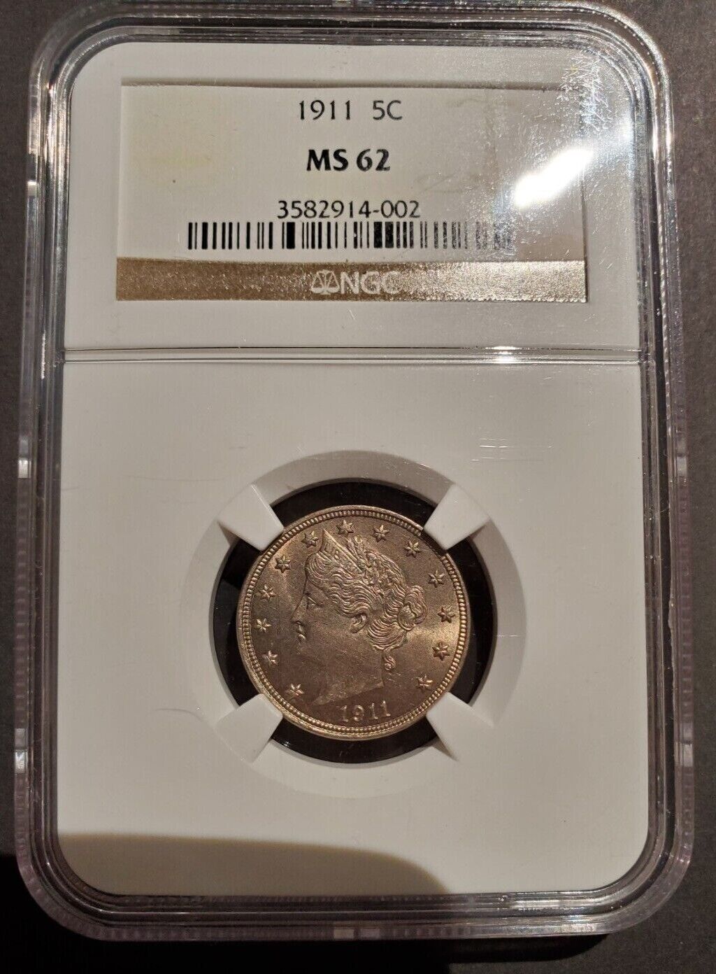1911 Liberty Head Nickel 5c Ngc Ms62