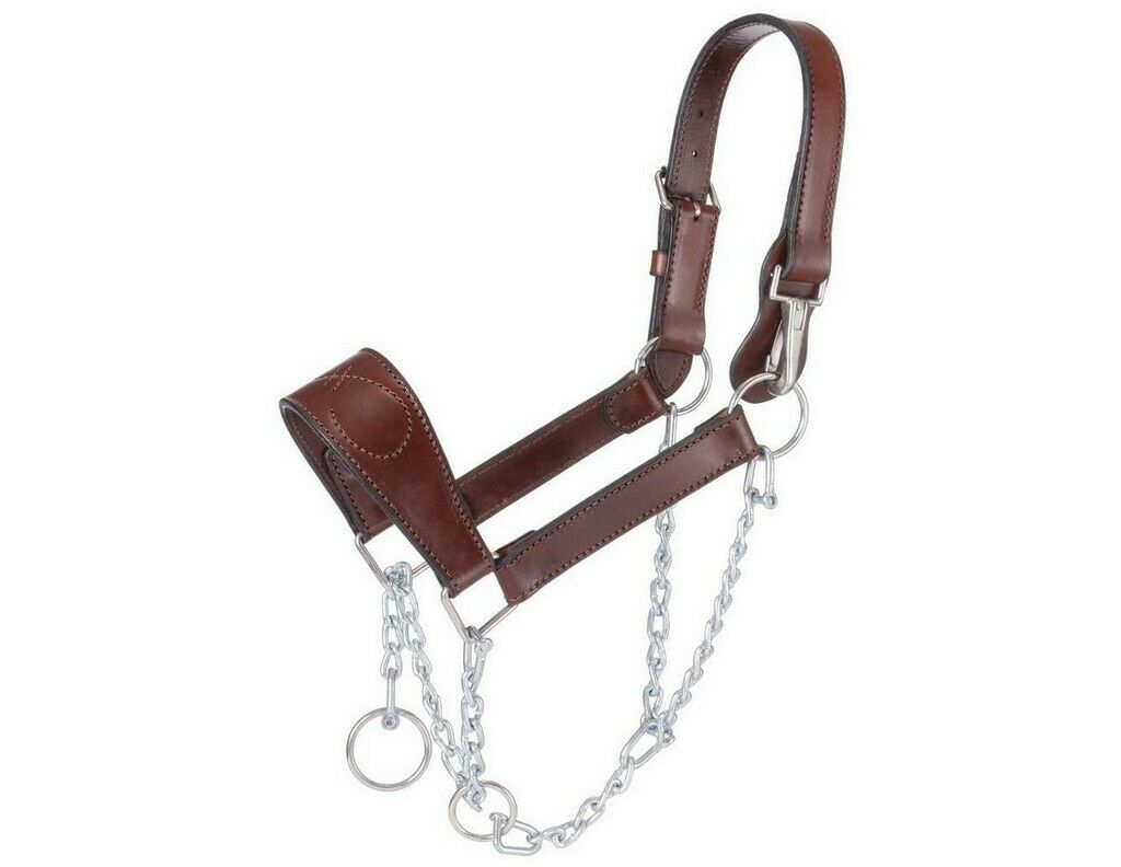 Tough 1 Western Halter Leather Mule Draw Chain Brown 44-2050