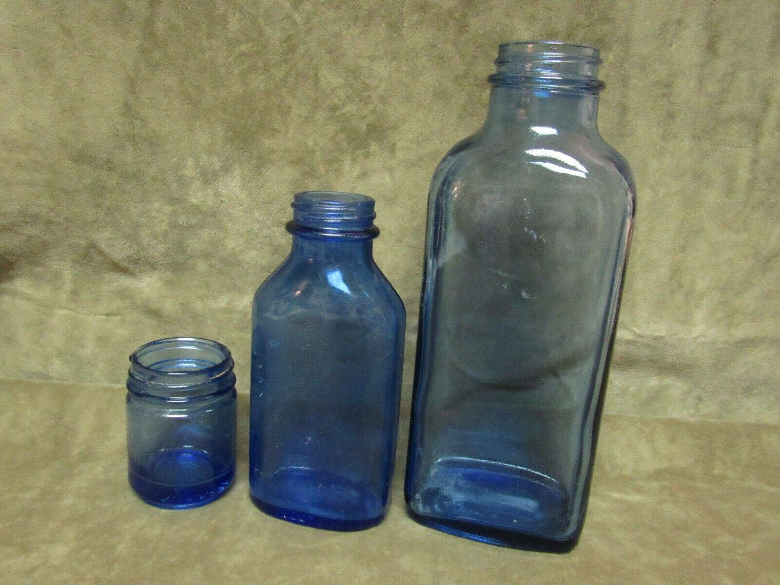 Vintage Lighter More Transparent Cobalt Blue Glass Bottle / Jar Lot Of 3 Pieces